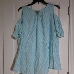 New Catherines 1X Cold Shoulder Aqua Blouse